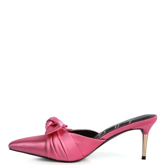 Chic Pink Satin Mule Heels with Bow Sizes 8 - Picture 4 of 6